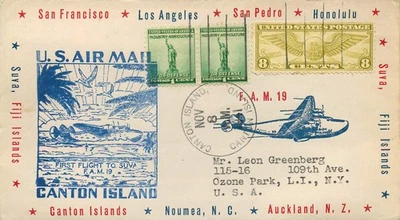 FIRST AIR MAIL FLIGHT FAM 19, NEW YORK TO SUVA FIJI 1941 - Image 1 of 2