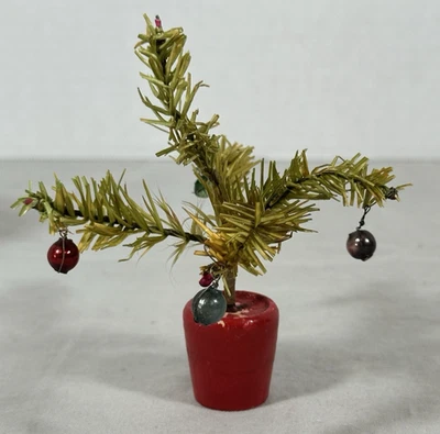 Vintage German Miniature Putz Christmas Tree w/ Glass Ornaments Baubles 4” READ - Image 1 of 4