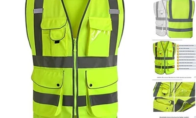  9 Pockets Class 2 High Visibility Zipper Front Safety Vest With X-Large Yellow - Image 1 of 4