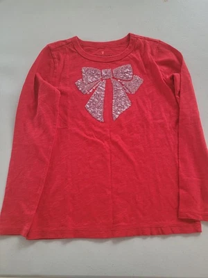 Camiseta de manga larga Jcrew Crewcuts roja de algodón para niñas con lazo de lentejuelas mediana 8-9 Foto 1 de 2