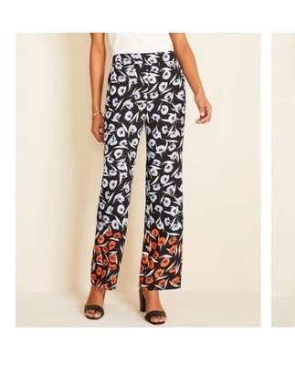 Pantalones Ann Taylor Pierna Ancha Floral Multi Negro Primavera Verano Talla 12 Alto Nuevos con Etiquetas Foto 1 de 4