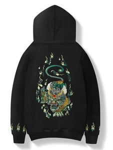 Niepce Men's Japanese Streetwear Sweatshirt Emerald Kirin Embroidered Hoodie - Picture 1 of 48