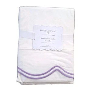 Pottery Barn Teen LoveShackFancy Embroidered Scallop Sheet Set Twin XL Lavender - Picture 1 of 4