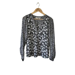 Boden Ladies Top Size 14 Black White Floral Viscose Blouse V Neck Excellent Cond - Picture 1 of 2