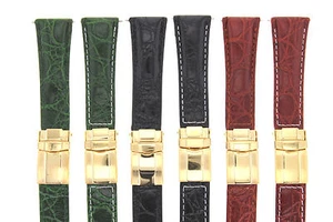 CROC LEATHER WATCH STRAP FOR ROLEX DAYTONA REGULAR BLACK TAN GREEN YELLOW GOLD - Picture 1 of 20