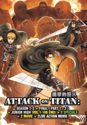 DVD Attack On Titan Sea 1-3+Final (Part 1-3)+Junior High+9 Specials+4 Movies ENG - Image 1 of 4
