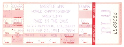 1991 WRESTLE WAR WCW Rage in the Cage Wrestling ticket 2/24/91 RIC FLAIR Sting Cover