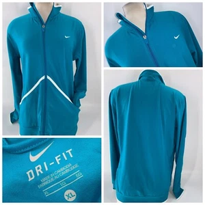 Nike Dri-Fit Running Jacket XL Women Aqua Blue Poly Spandex Full Zip YGI F2-94 - Picture 1 of 12