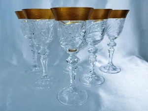 Bicchieri da liquore in cristallo di Boemia 15 cm decorati colore oro 6 pezzi - Foto 1 di 4