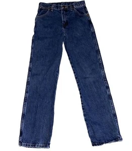 Wrangler 13MWBDI Jeans Boys 14 Reg Jeans Leather Logo Dark Adj Waist 26x28 - Picture 1 of 4