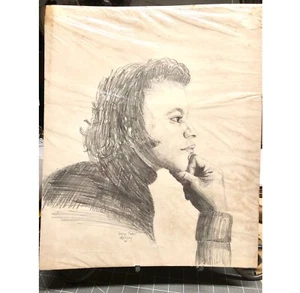 VTG 1972 Art Class Pencil Drawing Portrait~Johnny Mathis~Signed W.Kenney 17"x14" - Picture 1 of 7