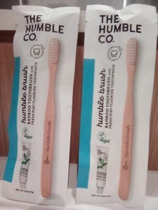2 Count - The Humble Co. Bamboo Toothbrush & Fresh Mint Toothpaste Travel Kits - Picture 1 of 2