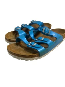Birkenstock Florida Metallic Blue Triple Strap Sandals Adj Buckles EU 39 L8 M6 - Picture 1 of 8