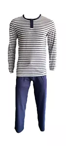 Herren Pyjama Schlafanzug Langarm Navy/Grau Gr. M - Picture 1 of 1