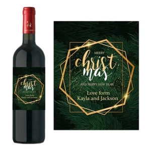 PERSONALISED WINE BOTTLE LABEL STICKER MERRY CHRISTMAS LEAVES STOCKING FILLER - Imagen 1 de 2