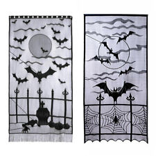 2 Pcs Window Curtain Door Halloween Lace Black Ornaments Favors Skull