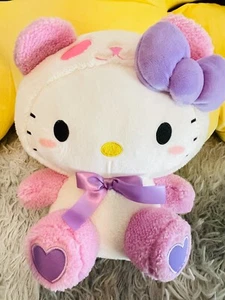 NWT New Sanrio 11" Hello Kitty Purple Pink Bear Suit Plush Round 1 Panda Costume - Picture 1 of 3