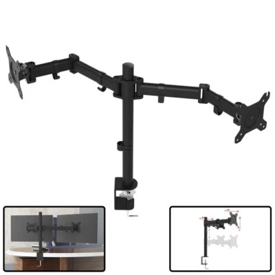 13" ~ 27" Dual LCD Monitor Desk Mount Stand w/ Adjustable Articulating Arms VESA - Image 1 of 4