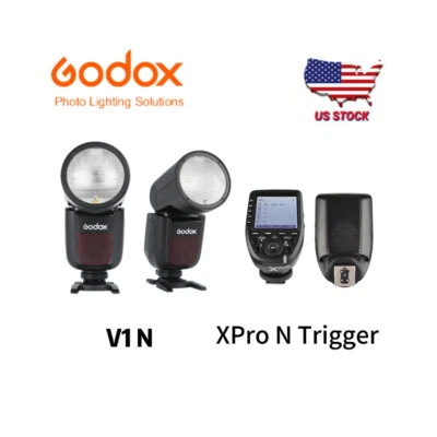 US Godox V1-N 2.4G TTL HSS Round Head Camera Flash For Nikon + X Pro-N Trigger - Image 1 of 4