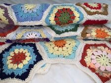 Handmade Afghan Blanket Throw Vintage Floral Knit 38x55 Multi Color Boho Retro