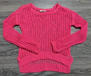 L.E.I. Sweater Kids Medium Neon Pink Eyelet Top Layer Knit Girls - Picture 1 of 5