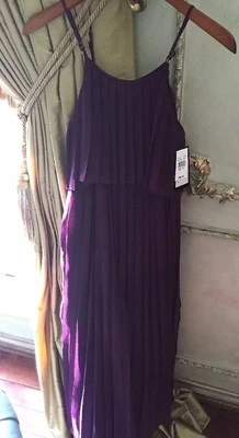 Flowers By Zoe Pleated Maxi Dress Girls Size XL 14-16 Purple w/ Adj. Straps NWT - Image 1 of 4
