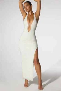 $155 Oh Polly Palmira Embellished Plunge Neck Low Back Evening Gown | Ivory | 12 - Picture 1 of 17