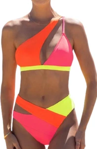 Hilinker Women's High Waisted Bikini Set Color Block Swimsuit - Picture 1 of 6