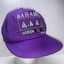 Vintage Bahamas Nylon Stitch Cap Hat Boats Anchors Flags SnapBack Purple Nassau