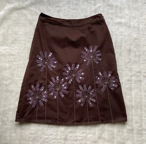 Boden Rock 12 L braun Bleistift knielang bestickt Blumen Boho Retro gefüttert - Bild 1 von 14