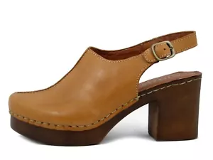 Sabot Donna in Pelle Marrone con Cinturino Tacco Medio e Plateau CINZIA SOFT - Imagen 1 de 5