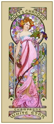 Moet Lady in Pink Gown by Alfons Maria Mucha Counted Cross Stitch Pattern - Image 1 of 4