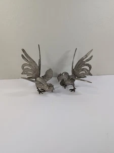 Par de estatuillas de gallo vintage de latón macizo - aves detalladas hechas a mano - Imagen 1 de 7