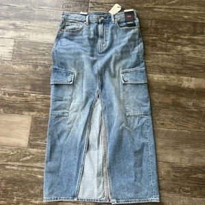 Levi's Premium gonna cargo donna alla caviglia denim colonna, taglia 29 blu lavaggio medio - Foto 1 di 7