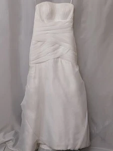 Strapless Ruched Satin Wedding Dress (Size 10) - Picture 1 of 8