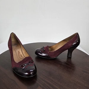 Sofft Pumps Damenschuhe 8,5 M burgunderrot Wildleder Lackleder Schleife Absatz elegante Schuhe - Bild 1 von 21