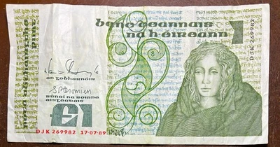 IRELAND 1 pound 17-7-1989 P70d VF Queen Medb / old writing - Image 1 of 3