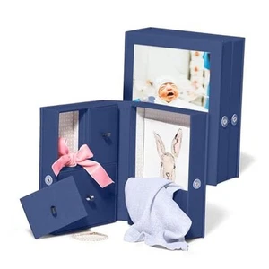 Caja de recuerdo pequeña y marco de fotos de tela - azul memoria con interior neutro - Imagen 1 de 7