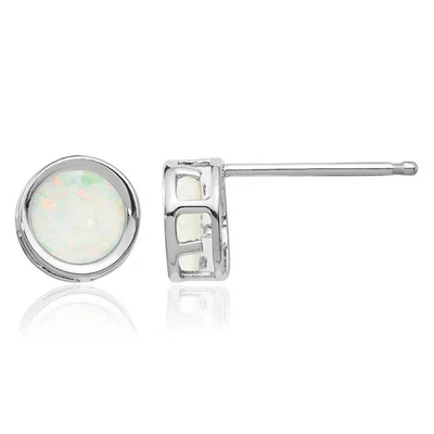 14K Solid White Gold 5mm Opal Stud Earrings - Image 1 of 4