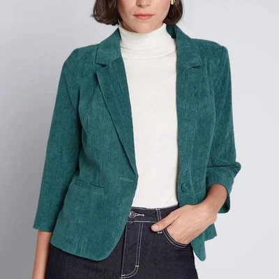 ModCloth teal corduroy 3/4 sleeve tailored business casual blazer size XL - Image 1 of 4