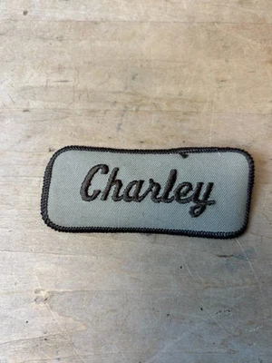 Vtg 70s CHARLEY Sew On Embroidered Clothing Jacket Uniform Name Patch BROWN - Image 1 of 3