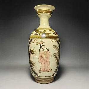 Antico vaso cinese con figure in porcellana da forno Cizhou    - Foto 1 di 9