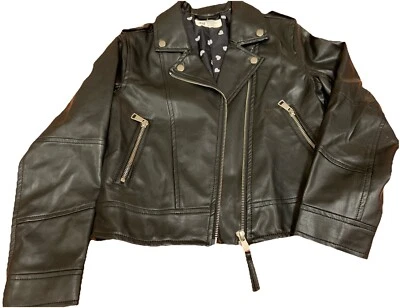 H&M Faux Leather Black Jacket Girls Cropped Sz 8-9y Metallic Details Lined - Image 1 of 4