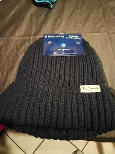 Ben Sherman Mens 2 PACK HATS Knit Thermal PLUSH Beanies Grey / Blue New - Picture 1 of 2