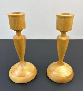 2 Vintage Handcrafted Wooden Candlestick Holders 7.5” beautiful and simplistic - Picture 1 of 5