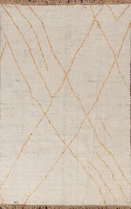 5'x9' Geometric Moroccan Oriental Area Rug Hand-knotted Wool IVORY Foyer Carpet - Picture 1 of 12