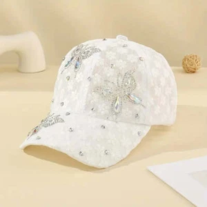 Lace Rhinestone Butterfly Fashion Baseball Cap Hat - Womens Fashion - Brand New - Picture 1 of 4