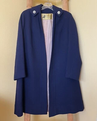 Vintage Rothmoor Coat Blue Wool 40s Union A Line Pockets Jewel Accents Petite M - Image 1 of 4