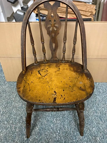 ANTIQUE MCNEILL CHAIR CO. SHEBOYGAN WISCONSIN BOW BACK MUSTARD PAINT WOOD CHAIR Cover