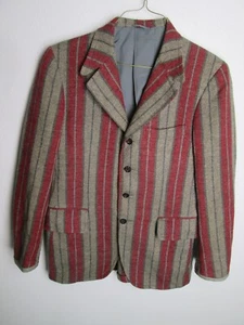 vintage '30s belt back pleated western tweed sportcoat striped jacket 4 button - Picture 1 of 24